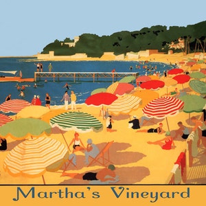 Martha&#39;s Vineyard Beach South of Cape Cod in Massachusetts Travel Tourism Vintage Poster Repro on Matte Paper or Canvas FREE SHIPPING in USA