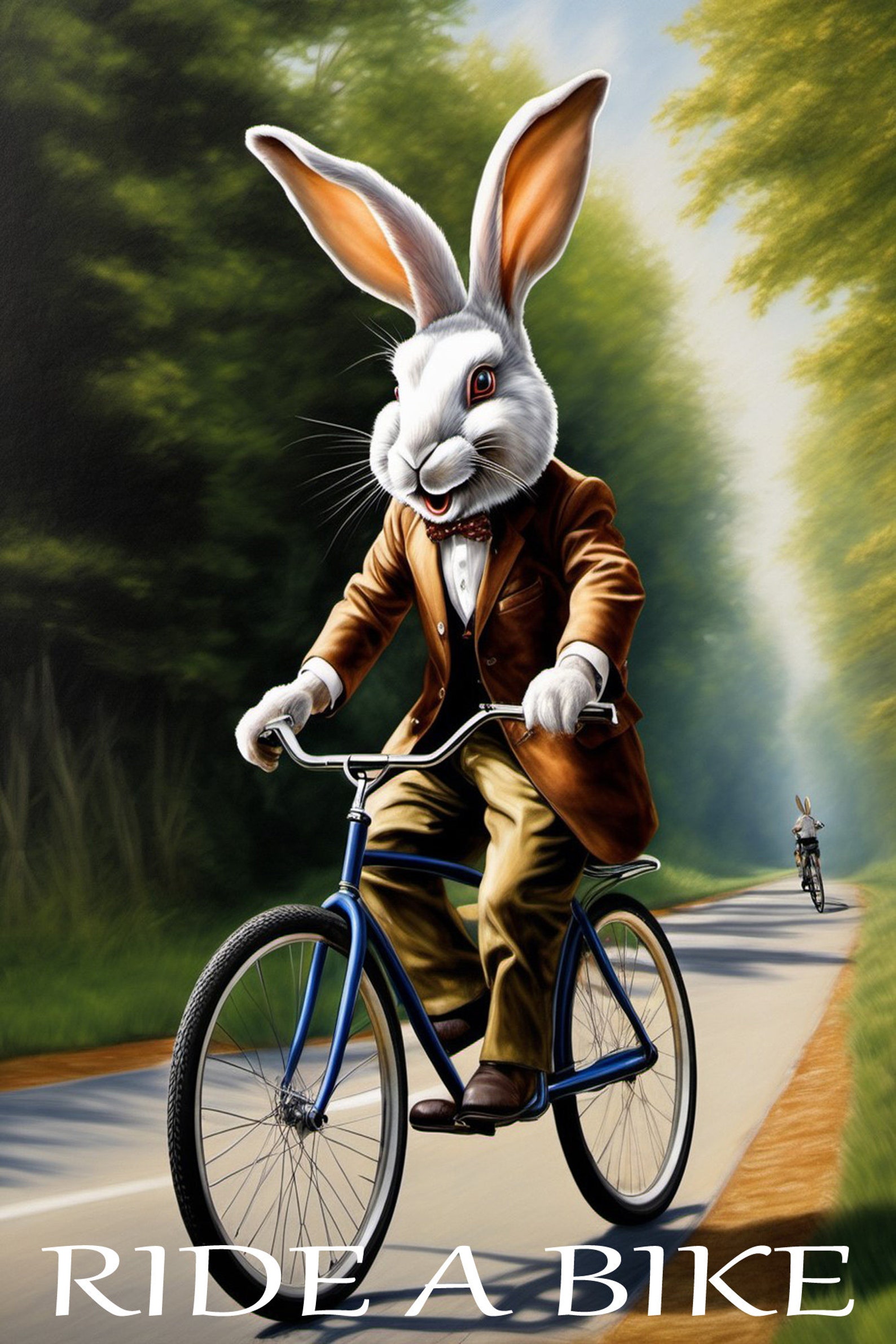 Ride a Bike Rabbit in Suit Riding Bicycle Cycling on Wood Road Cycle ...