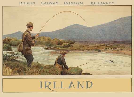 Ireland Dublin Fly Fishing Galway Donegal Killarney Irish Sport Travel  Tourism Vintage Poster Repro on Matte Paper or Canvas FREE S/H in USA 