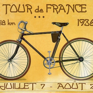 Bicicleta 1936 Tour de Francia Bicicleta Ciclo Deporte Francia Francés Fino Vintage Cartel Repro ENVÍO GRATIS en EE.UU. Tamaños de imagen estándar para enmarcar