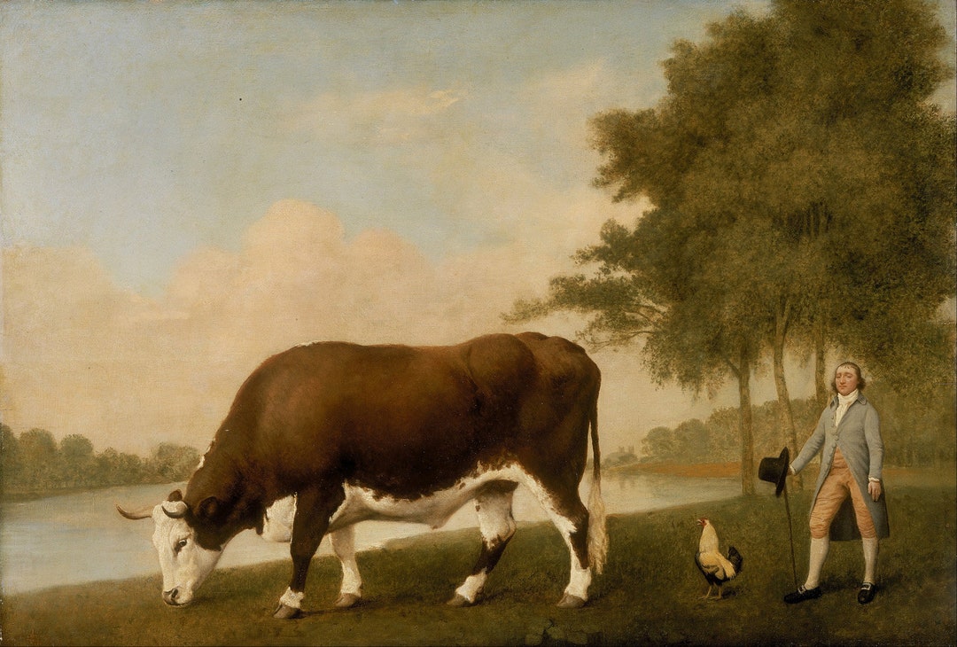 The Lincolnshire Ox Bull Rooster Farm Landscape Fine Painting by George ...