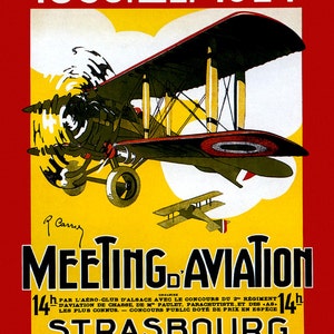 Plane 16&quot; X 20&quot; 1924 Airplane Meeting Aviation Strasbourg Alsace France French Vintage Poster Repro on Matte Paper or Canvas FREE S/H in USA