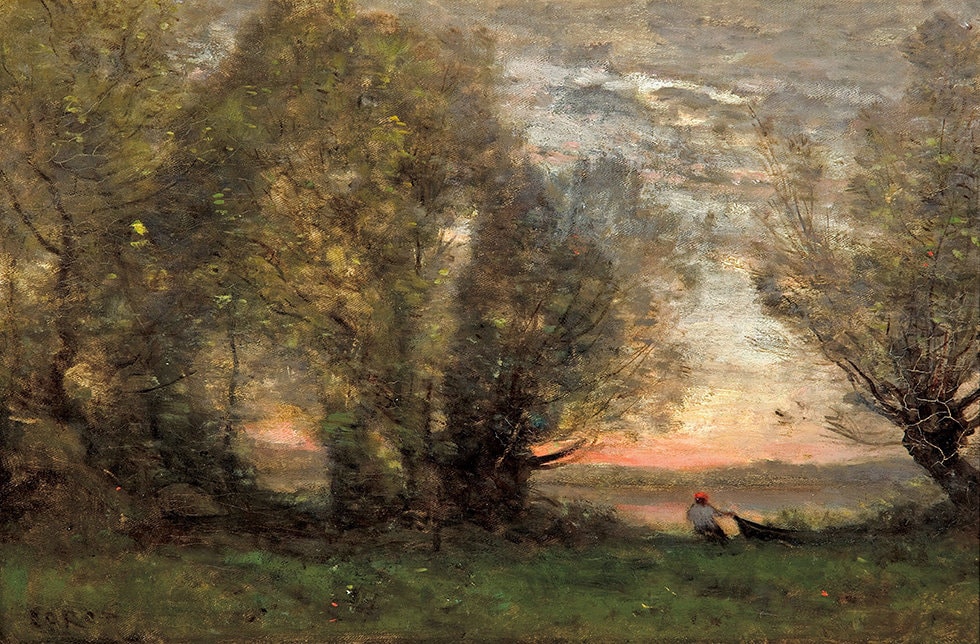 Jean Baptiste Camille Corot the Fisherman Evening Effect Landscape