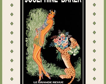 Josephine Baker Cheetah Casino de Paris Fashion Dance Leopard Vintage Poster Repro FREE SHIPPING in USA Standard Image Sizes for Framing