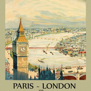 France England 16&quot;x20&quot; Paris London Bridges Big Ben River Travel Tourism Vintage Poster Repro on Matte Paper or Canvas FREE SHIPPING in USA