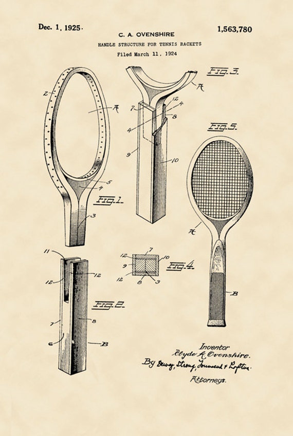Tennis Racquet Handle Structure American Sport 1892 Design Art Etsy