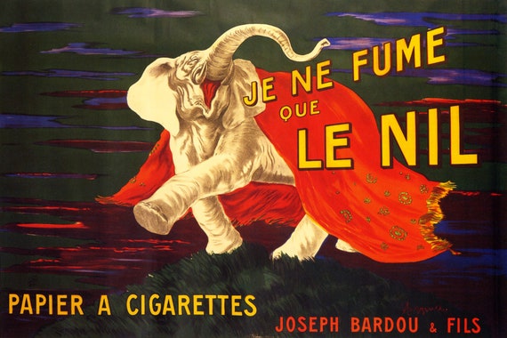 elephant cigarettes Elephant Je Ne Fume Que Le Nil Papier Paper Cigarettes Cigar by Cappiello  Vintage Poster Repro on Matte Paper or Canvas FREE SHIPPING in USA