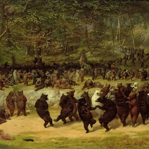 The Bear Dance Forest Music Party White Black Bears Painting by William Holbrook Beard Repro on Matte Paper or Canvas FREE SHIPPING in USA