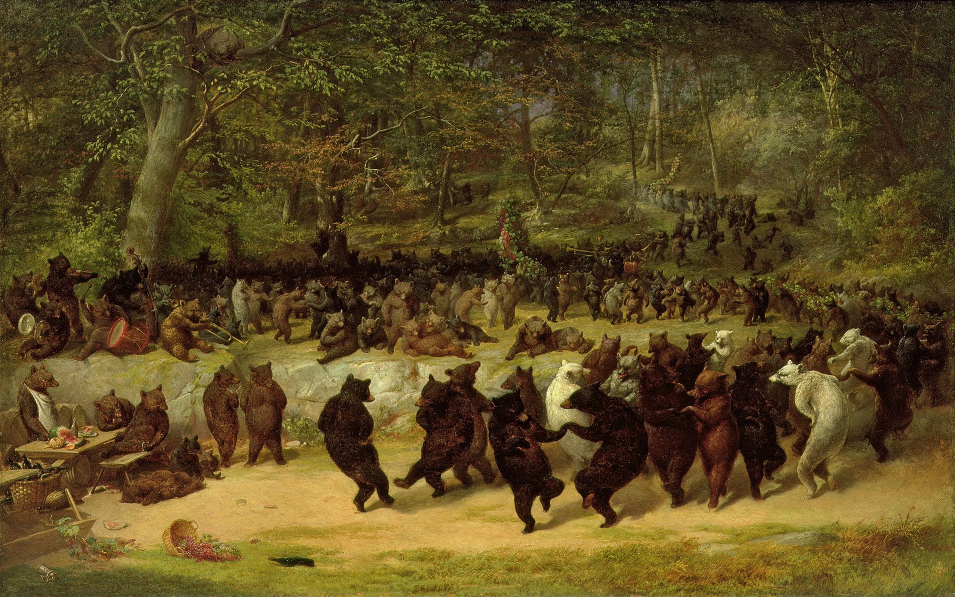 The Bear Dance Forest Music Party White Black Bears Painting by William Holbrook Beard Repro on Matte Paper or Canvas FREE SHIPPING in USA