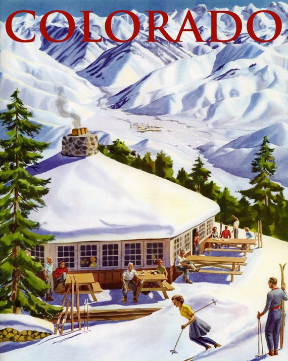 POSTER ASPEN COLORADO WINTER SPORT SPEED DOWNHILL SKIING VINTAGE REPRO FREE S//H