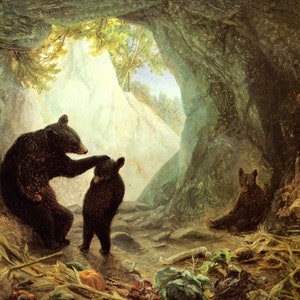 Mother Bear And Cubs Care Baby Forest And Wildlife Great Painting by William Holbrook Beard Repro on Matte Paper or Canvas FREE S/H in USA