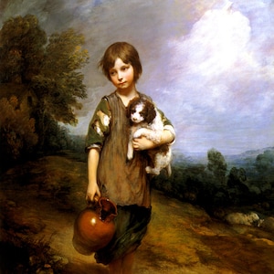 Cottage Girl with Dog and Pitcher Rural Poverty 1785 Painting By Thomas Gainsborough Repro on Matte Paper or Canvas FREE SHIPPING in USA