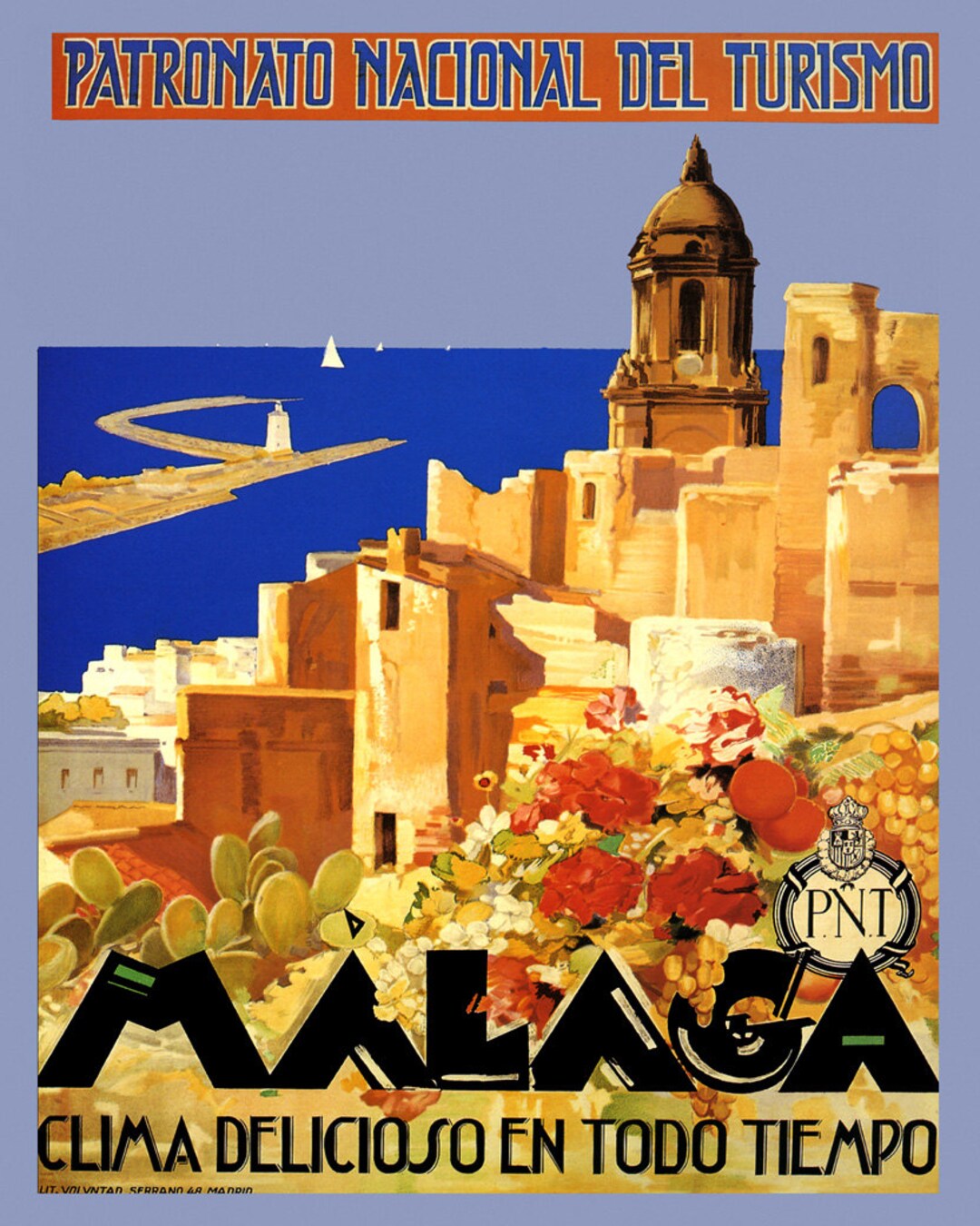 Spain Malaga Spanish Beach Ocean Sea Travel Tourism Fine Vintage Poster