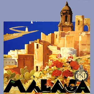 España Málaga Playa Española Océano Mar Viajes Turismo Buen Cartel Vintage Reproducción ENVÍO GRATIS en EE. UU. Tamaños de imagen estándar para enmarcar