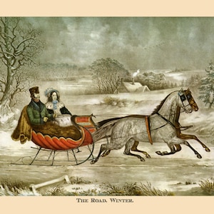 Christmas Season 16&quot;x20&quot; The Road Winter Horse Carriage Currier & Ives American Vintage Repro on Matte Paper or Canvas FREE SHIPPING in USA