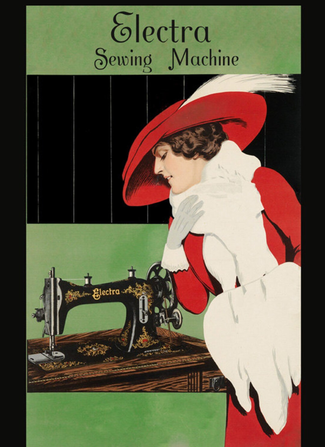 Machine Lady Sewing Fashion Sew Electra Sewing Machine Seamstress Lady American ...