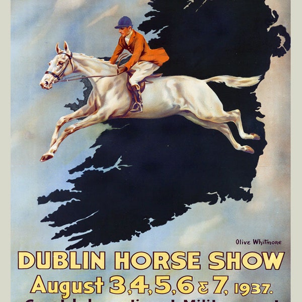Horse Show Jumping Dublin 1938 Irish Ireland International Show Equestrian Vintage Poster Repro Matte Paper or Canvas FREE SHIPPING in USA