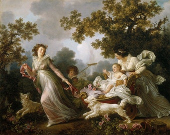 Jean Honore Fragonard The Beloved Child with Dogs Amazing Quality Repro on Matte Paper or Canvas FREE SHIPPING in USA
