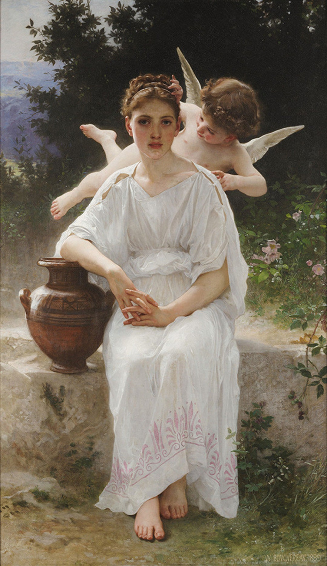 William Adolphe Bouguereau Girl Whisperings of Love Cupid Angel