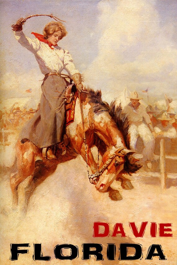ポスター EMU - Riding On The Wind ED40 Davie Florida Rodeo Rider Girls Cowgirl Bronc Riding American