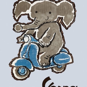 Motorcycle Vespa African Elephant Bike Italy Italia Italian Fine Vintage Poster Repro FREE SHIPPING in USA Standard Image Sizes for Framing