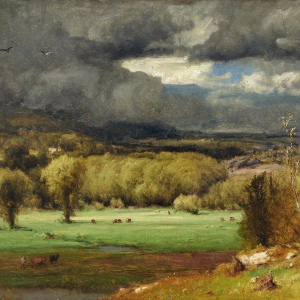 The Coming Storm Dark Clouds Cattle Pasture Rural American Landscape 1878 Painting By George Inness on Paper or Canvas FREE SHIPPING in USA