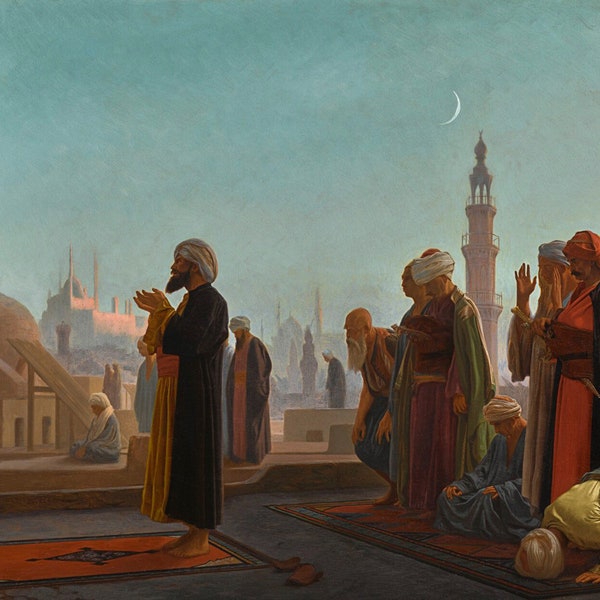 Evening Prayer Cairo Egypt Roof Arab Arabic Mosque Painting By Jean Leon Gerome Repro on Matte Paper or Canvas FREE SHIPPING in USA