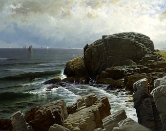 Castle Rock Marblehead Massachusetts Sailing Marine 1878 Painting By Alfred Thompson Bricher Repro on Matte Paper or Canvas FREE S/H in USA