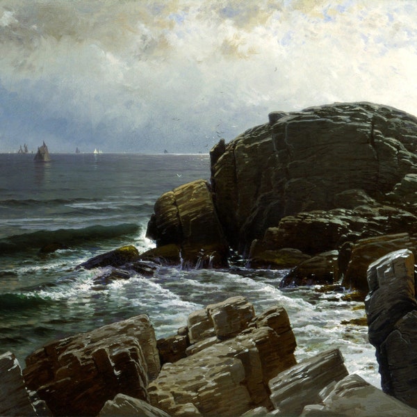 Castle Rock Marblehead Massachusetts Sailing Marine 1878 Painting By Alfred Thompson Bricher Repro on Matte Paper or Canvas FREE S/H in USA