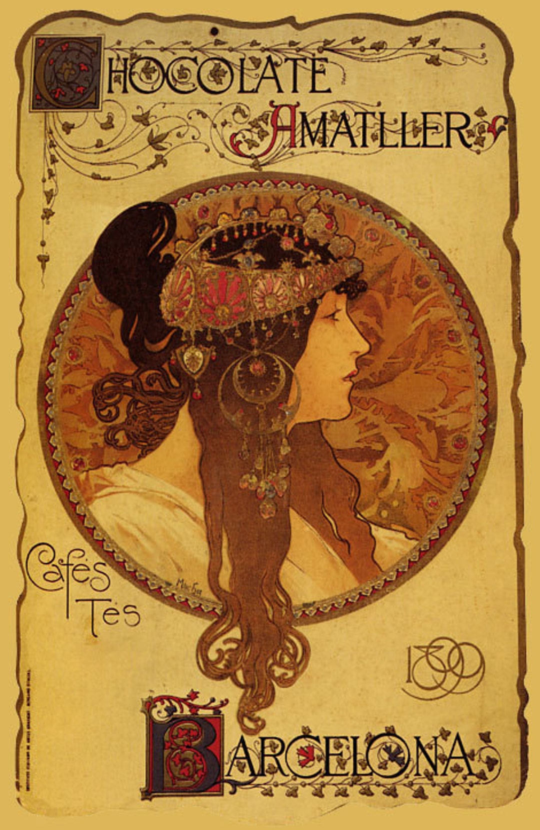Mucha Chocolate Amatller 1899 Candy Cafe Coffee Barcelona Spain by