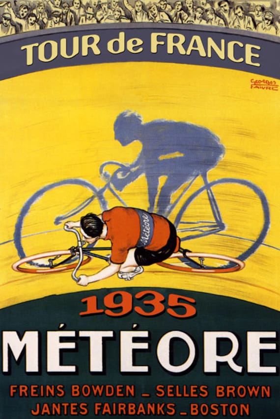 Bike Tour de France Bicicleta Ciclo 1935 Meteore French Sport Race Vintage Poster Repro en papel mate o lienzo ENV O GRATIS en EE.UU