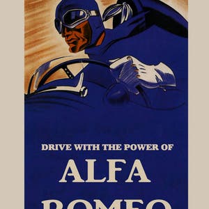 Automobile Car Speed Alfa Romeo Driving Pleasure Vintage Poster Repro on Matte Paper or Canvas FREE SHIPPING in USA Shipped Rolled Up