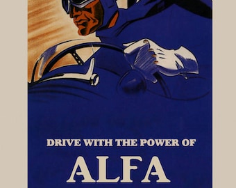 Automobile Car Speed Alfa Romeo Driving Pleasure Vintage Poster Repro on Matte Paper or Canvas FREE SHIPPING in USA Shipped Rolled Up