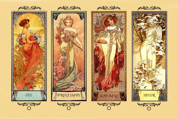 Tenture Murale Art Nouveau – Alphonse Mucha “Summer Specchio” – 33 Cm – Vintage