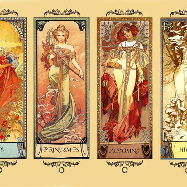 Mucha Four Seasons Summer Spring Autumn Winter by Alphonse Mucha Gorgeous Vintage Poster Repro on Matte Paper or Canvas FREE S/H in USA