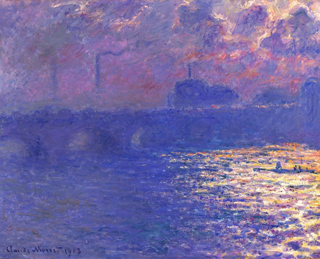 Claude Monet、WATERLOO BRIDGE、画集画、新品額装付 Waterloo Bridge - Claude Monet as art print or hand painted oil.