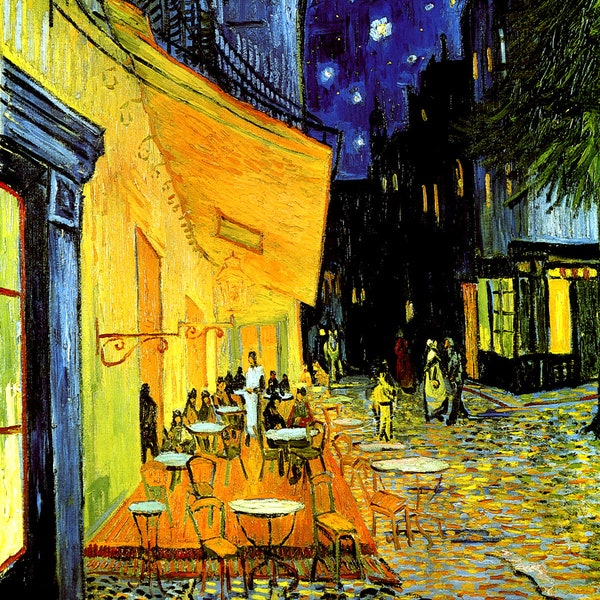 Terrace of a Café Coffee at Night Place du Forum Arles France Painting by Vincent Van Gogh Repro on  Matte Paper or Canvas FREE S/H in USA