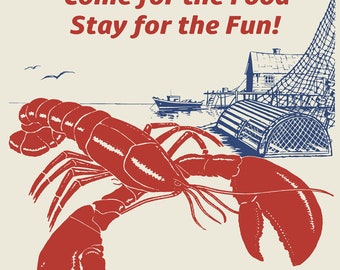 Massachusetts Lobster Seafood Cape Cod Kitchen Vintage Poster Repro on Matte Paper or Canvas FREE SHIPPING in USA Shipped Rolled Up