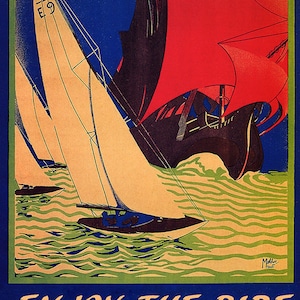 Sail Enjoy The Ride Barcelona Sailing Sailboat Spain Spanish Travel Tourism Summer Sport Vintage Poster Repro Free Shipping in USA