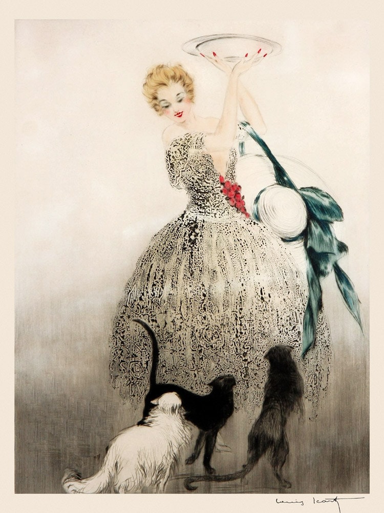 Icart Cats Fashion Lady Art Deco by Louis Icart Fine Art Repro on
