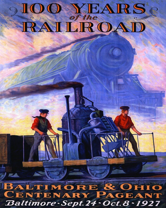 POSTER 1927 CENTENARY BALTIMORE OHIO RAILROAD TRAIN USA VINTAGE REPRO FREE S//H