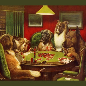 Sports Poker Waterloo Dogs Cartes à jouer Boire de la bière Bull Dog Fine vintage Poster Repro LIVRAISON GRATUITE aux États-Unis Tailles d’image standard pour le cadrage