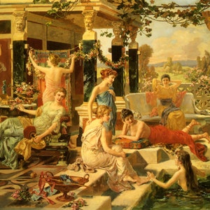 The Roman Bath Young Women Bathing Painting By Emmanuel Oberhausen Repro on Matte Paper or Canvas FREE SHIPPING in USA Shipped Rolled Up