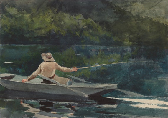 Man Fisherman Fishing Boat River Sport Amazing Quality Painting by