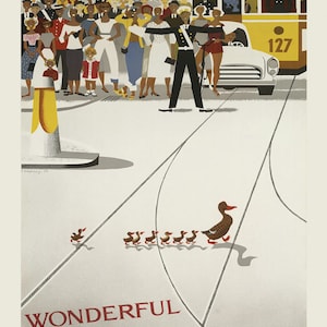 Denmark Wonderful Copenhagen Duck Family Crossing Street Travel Tourism Vintage Poster Repro on Matte Paper or Canvas FREE SHIPPING in USA