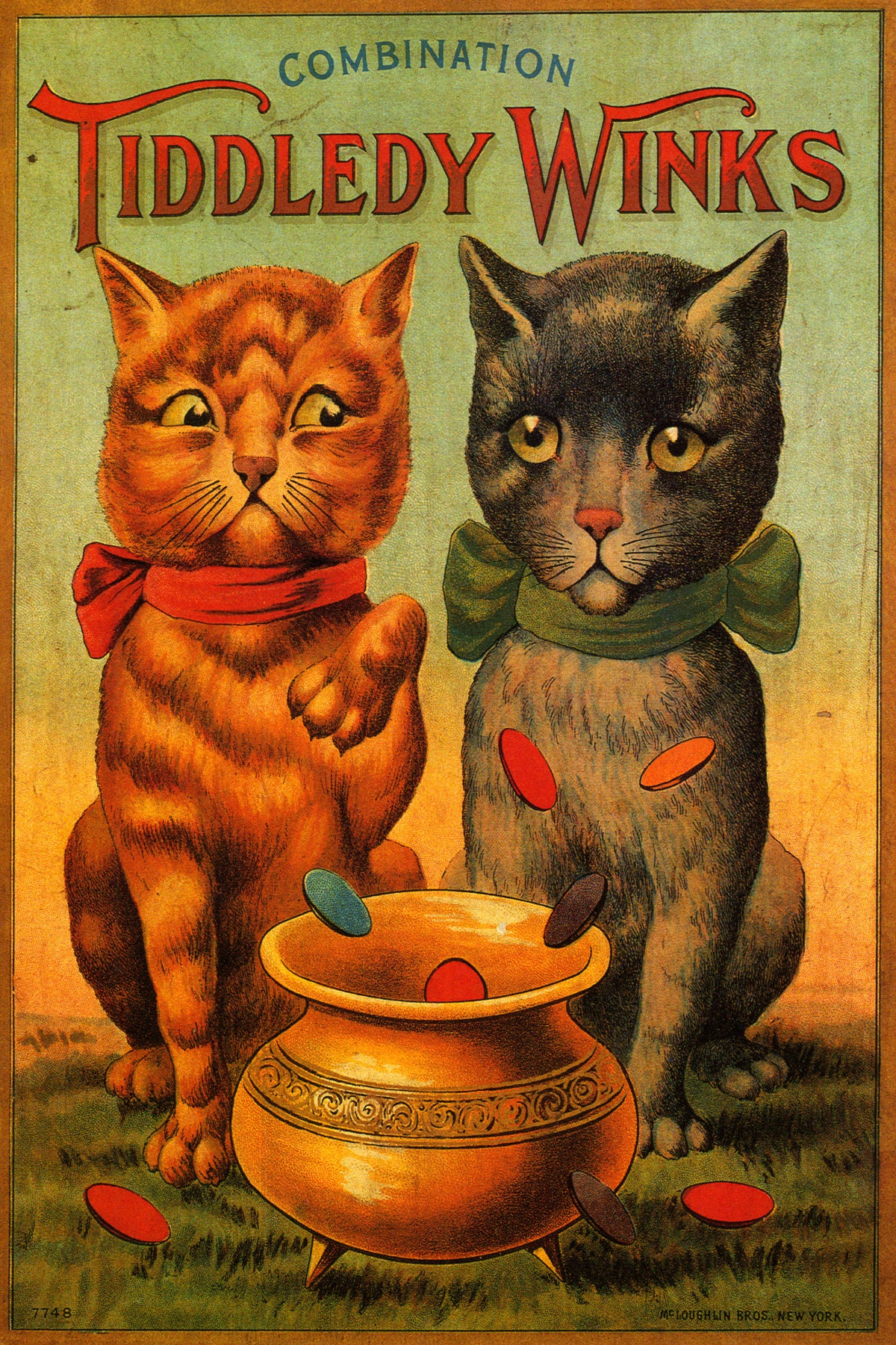【CAT】　vintage poster Poster Cat Saving Combination Tiddledy Winks 1800'S Advertisement