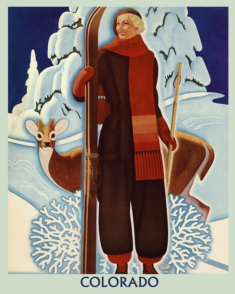 Ski Mountains of Vermont American USA Winter Sport Vintage Poster Repro FREE SH