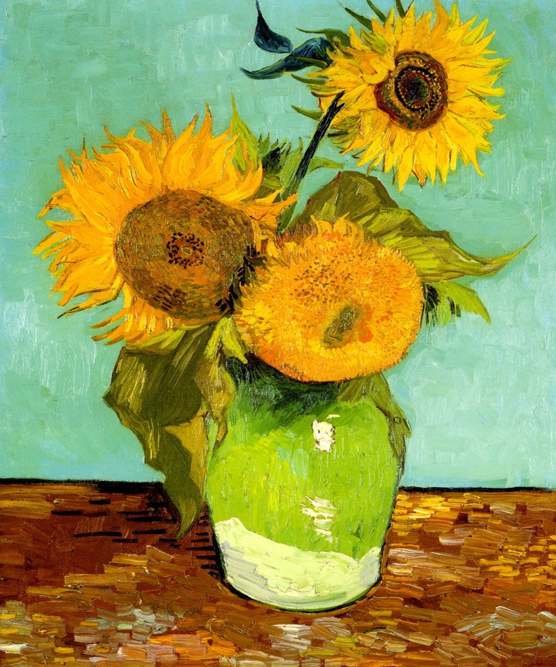 Three Sunflowers in a Vase Flowers Impressionist Painting by Vincent ...