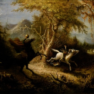 The Headless Horseman Pursuing Ichabod Crane Legend of Sleepy Hollow Halloween Painting By John Quidor Repro Paper or Canvas FREE S/H in USA