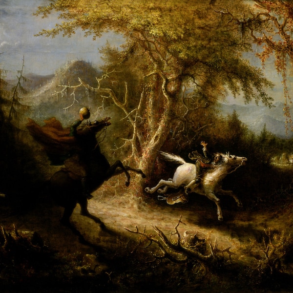 The Headless Horseman Pursuing Ichabod Crane Legend of Sleepy Hollow Halloween Painting By John Quidor Repro Paper or Canvas FREE S/H in USA